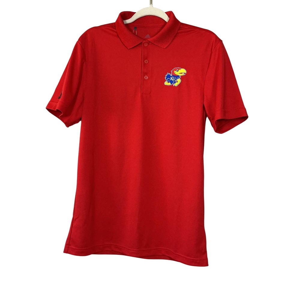 Adidas Kansas Jayhawks Mens Red Primegreen Performance Polo Shirt Small NEW